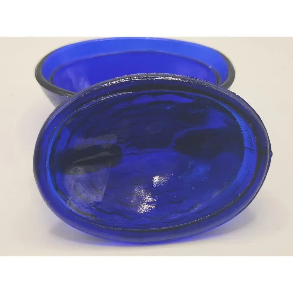 VINTAGE HEN ON A NEST SALT CELLAR COBALT BLUE INDIANA GLASS Chicken Container